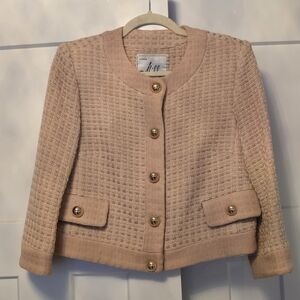 Milly Of New York Tweed Jacket Pink Gold Wool 8 Silk Classic Coat Preppy Holiday